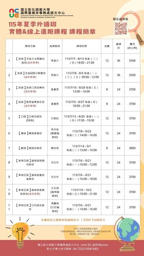 115夏季外語課程課程表圖片